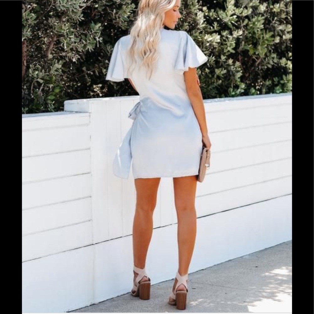 Vici Light Blue Wrap Tie Dress - Picture 2 of 12